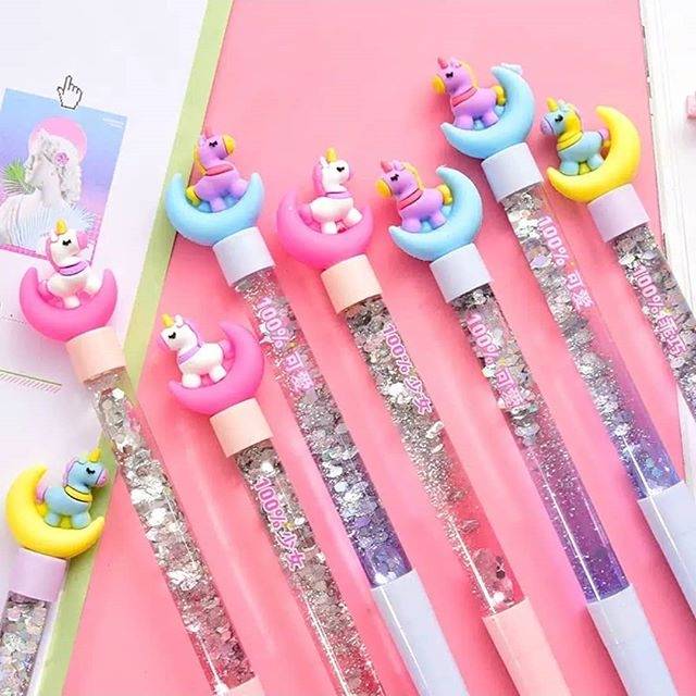 Bolpoin Glitter unicorn Pena Unicorn Premium Tinta Gel Perempuan Anak Journaling Tipis Karakter Pink Pastel Kado Anak Perempuan Alat Tulis Tempat Pensil Sekolah Back To School