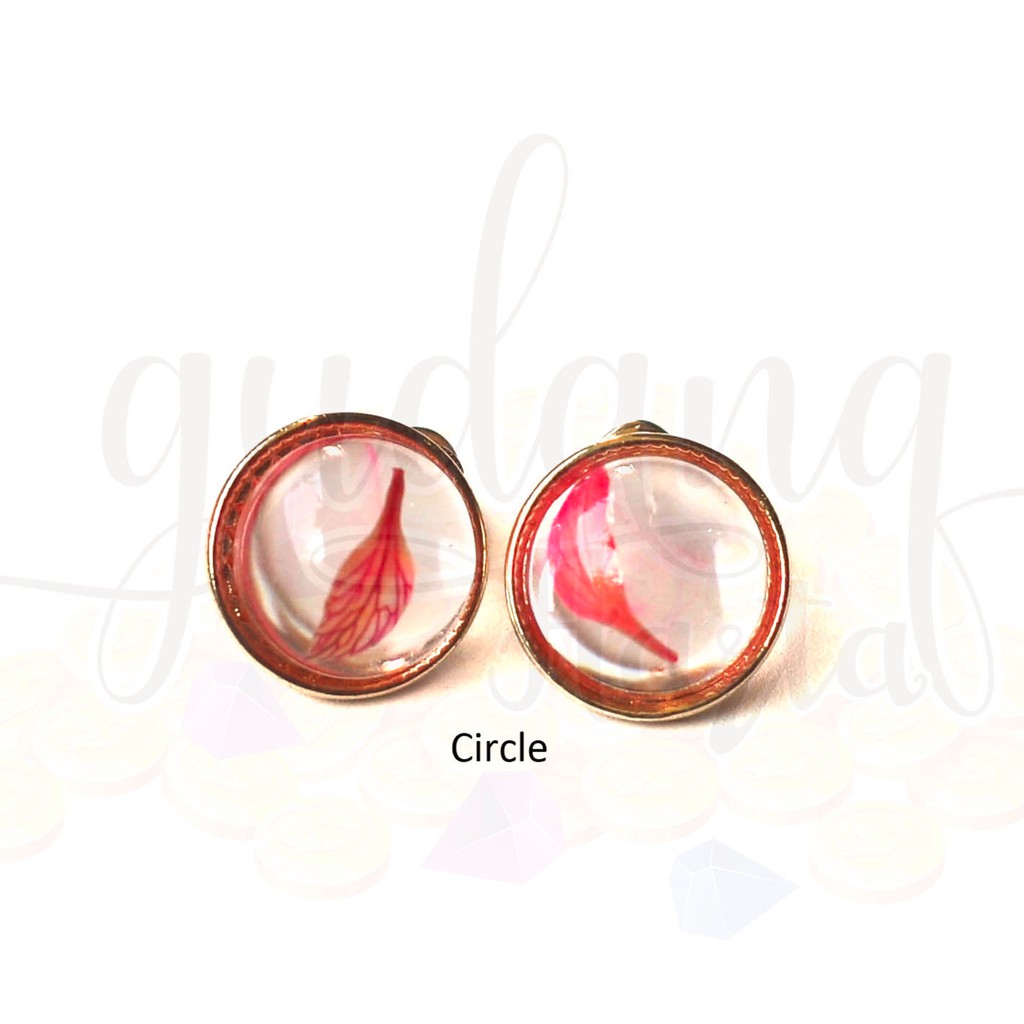 Anting Pink Flower Drop Heart Circle GH 203396