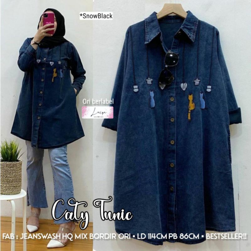 Catty Tunik Jeans Jumbo wanita remaja/dewasa korean style terbaru 2022 mewah  Ori laiqa