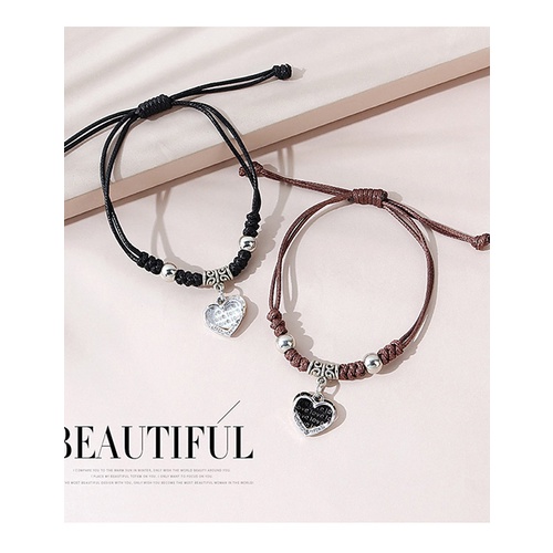 LRC Gelang Tangan Fashion Black+brown Peach Heart Bracelet Set Y65664