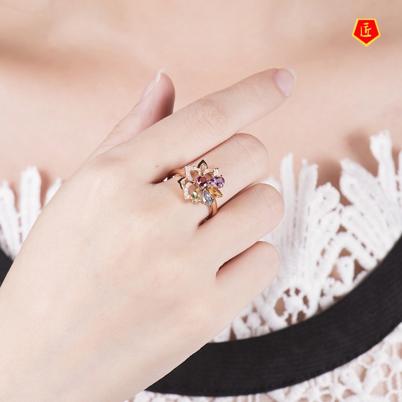 [Ready Stock]Women's Korean-Style Fashion Silver Colored Gems Ring