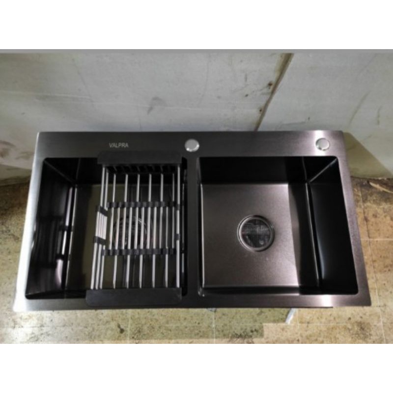 bak cuci piring 2 lubang 8245 BLACK//AFUR SELANG PEMBUANG
