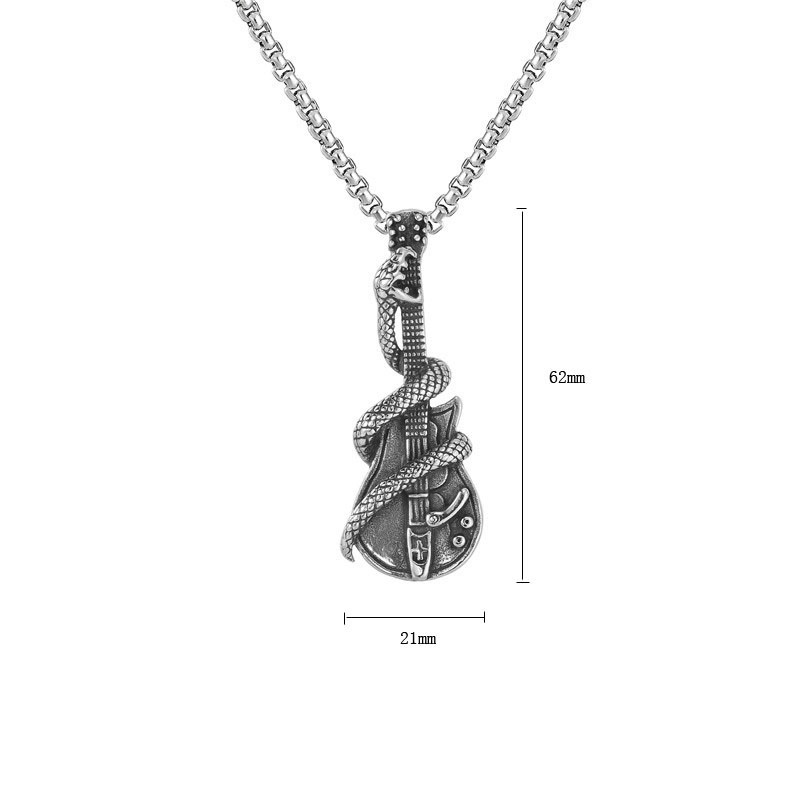 Kalung Liontin Bentuk Gitar Ular Bahan Titanium Steel Gaya Retro Untuk Pria