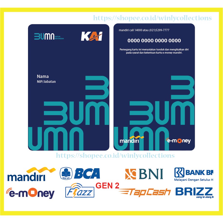 KARTU E MONEY E TOLL NEW ID CARD KAI EMONEY MANDIRI BCA FLAZZ BNI TAPCASH BRI BRIZZI -2 SISI