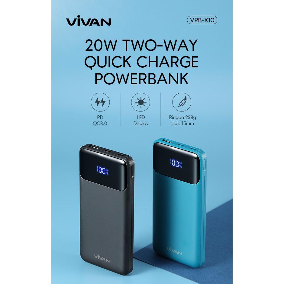 VIVAN POWER BANK IPHONE 12 20W 10.000MAH QUICK CHARGER LED DISPLAY VPB X10