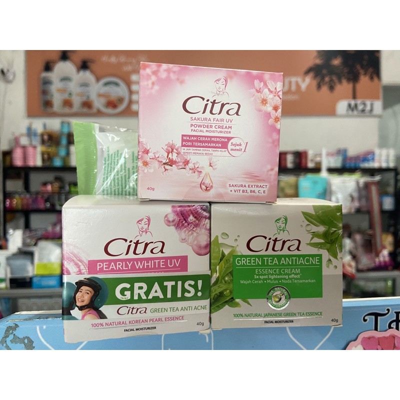 &lt;pi.x&gt; cream wajah -- citra pearly white uv essence cream -- citra green tea anti acne essence cream 40 gr - Citra Hazeline greentea