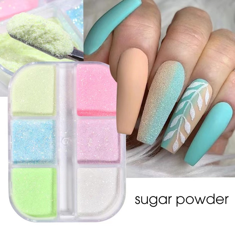 GLOW IN THE DARK SUGAR POWDER 6pcs BUBUK MENYALA DALAM GELAP HIASAN NAIL ART PARTY RAVE DESIGN NAILART