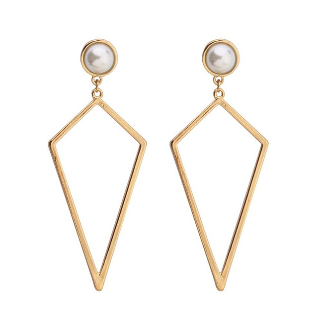 LRC Anting Tusuk Fashion Gold Geometric Pearl Diamond Hollow Earrings F69799