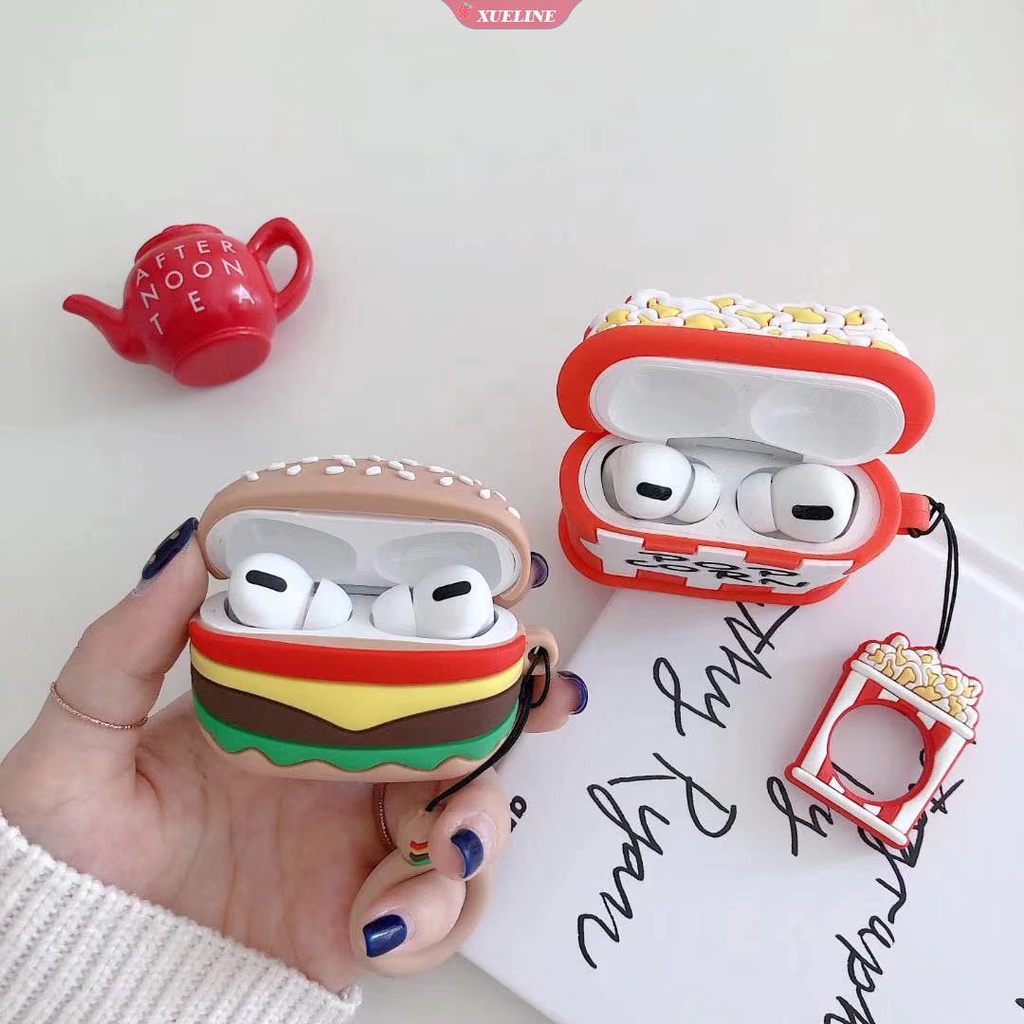 Soft Case Silikon Desain Burger Untuk AirPods 1 2 3 Pro