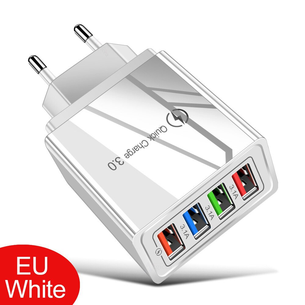 4 PORT USB Charger For Phone Adapter For iPhone 11 Pro XR Tablet Portable Wall Mobile Charger