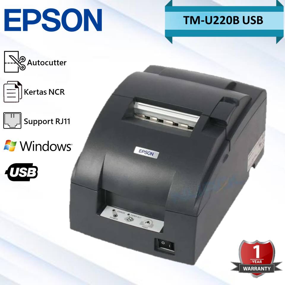 PRINTER POS STRUK DOT MATRIX EPSON TMU220B - TMU 220 B - 220B AUTO CUT USB/LAN/PARALEL