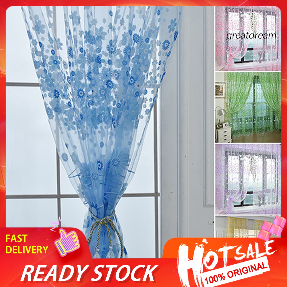 Grxpastoral Floral Voile Window Door Curtain Balcony Valances Drape Panel Sheer Shopee Indonesia