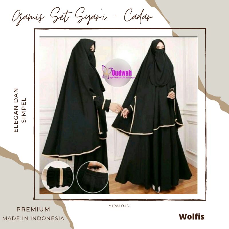 Gamis Syar'i by Qudwah wolpeach premium free cadar Harga reseller bisa