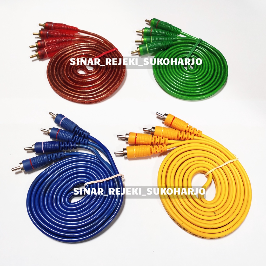 Kabel RCA Audio 2 to 2 / Kabel Audio 2 Meter Merah Hijau Biru Kuning