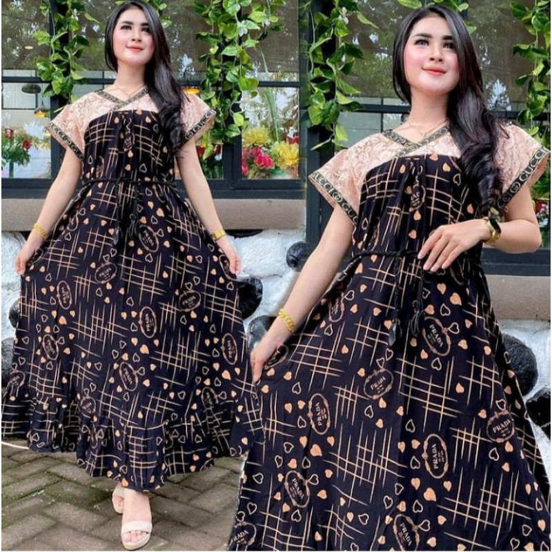 [Bisa Cod] Terbaru Daster Arab Terlaris || Dres Brokat Motif Love Free BELT / Pakaian Wanita Bhusui