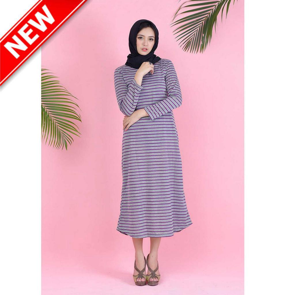 Long dress Gamis Maxi Corak Salur panjang - New Maxi salur