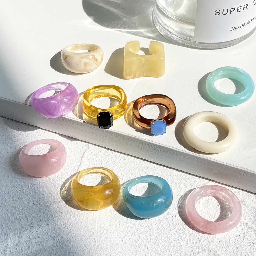 Korean Fashion Candy Color Inlaid Gemstone Ring Cute Multicolor Acrylic Rings Jewelry Accessories