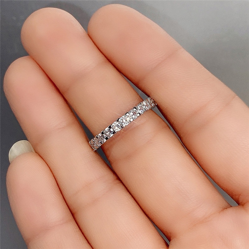 Cincin Jari Tipis Warna Silver Dengan Cubic Zirconia Untuk Wanita