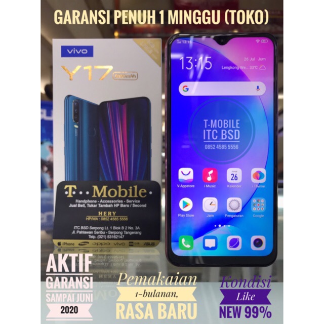 VIVO Y17 4GB+128GB Pearl Pink, Second Like New, Fullset Original, Non Minus, Garansi Resmi VIVO