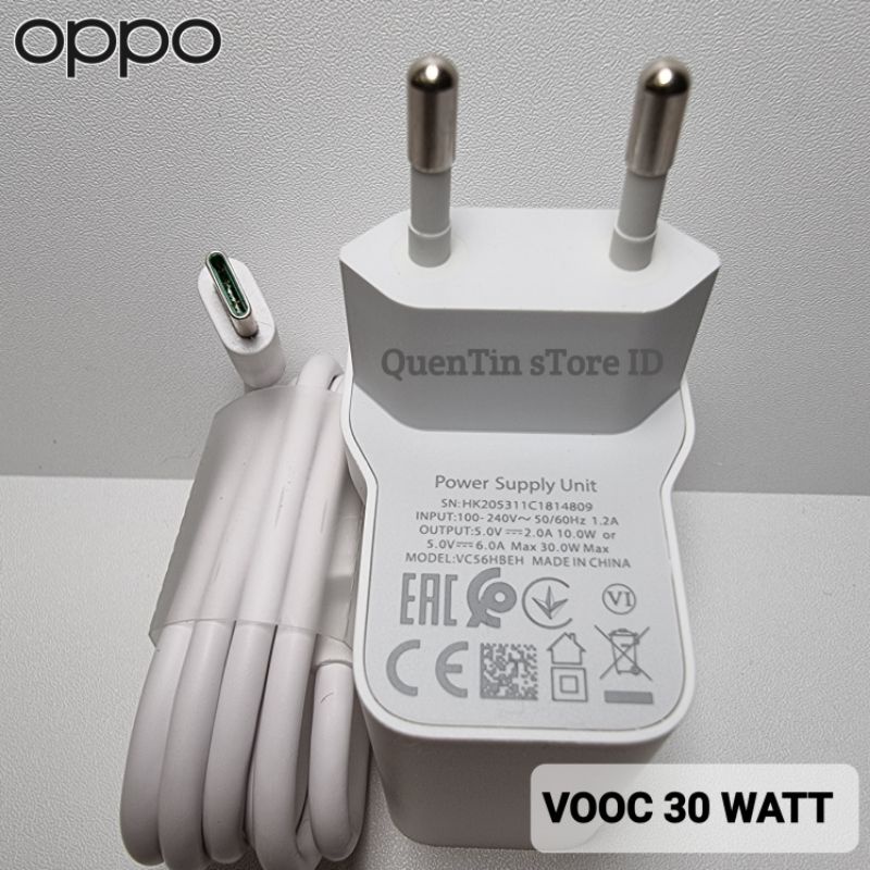 Charger Copotan Oppo Reno 5f VOOC 5V/6A 30 watt original Bawaan Hp