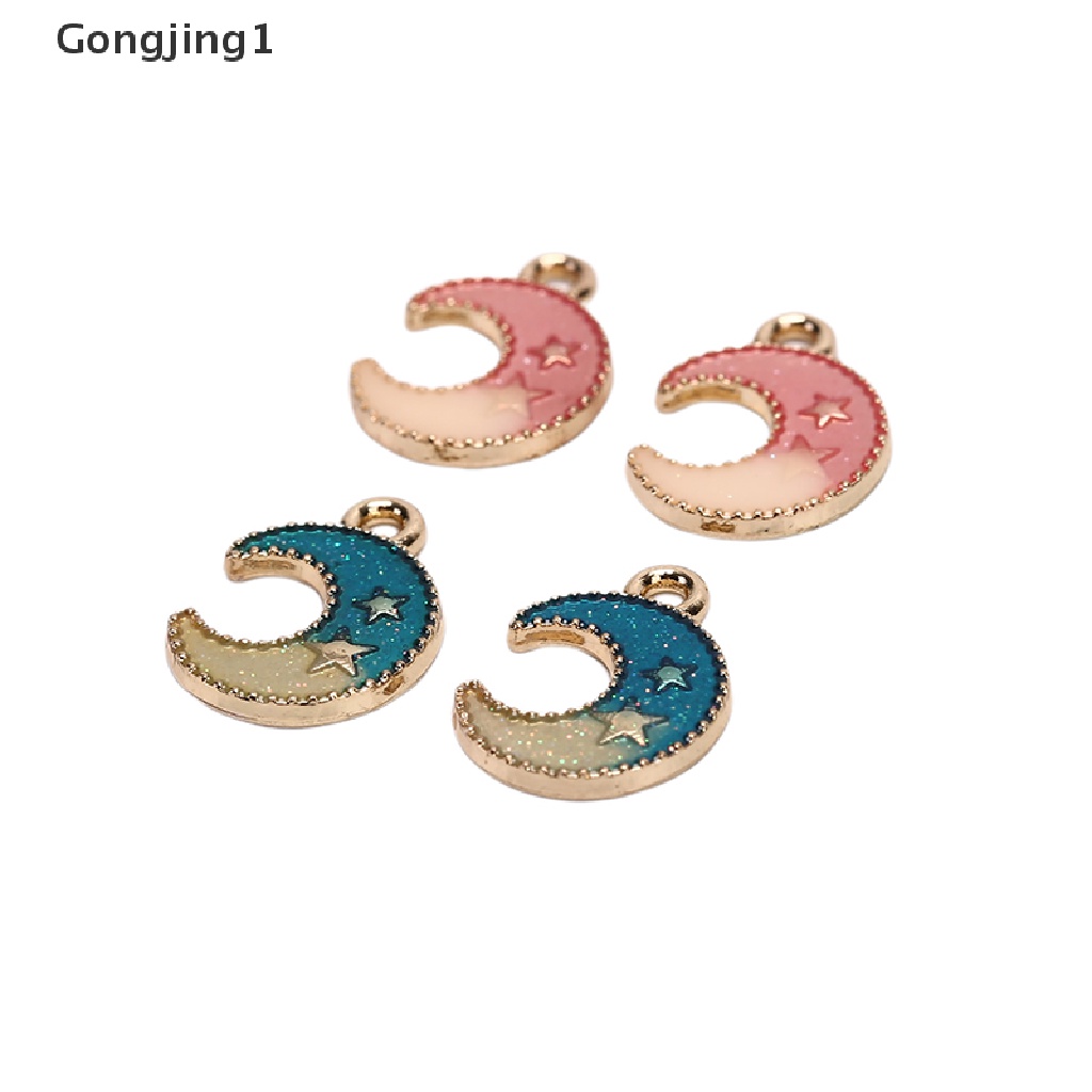 Gongjing1 / 10pcs / set Liontin Enamel Bentuk Bulan / Bintang Untuk Diy Perhiasan