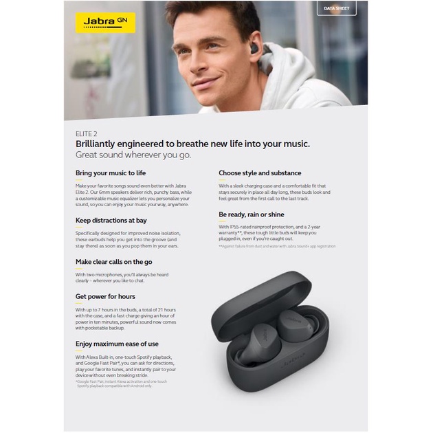 Jabra Elite 2 True Wireless Earbuds Earphone TWS Jabra Elite2