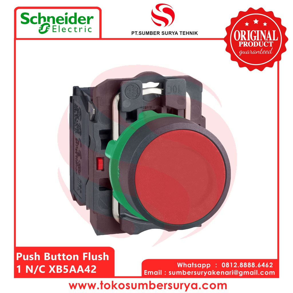 Push Button Flush Warna Merah Saklar Listrik ON OFF SNI XB5AA42 Asli Ori Schneider