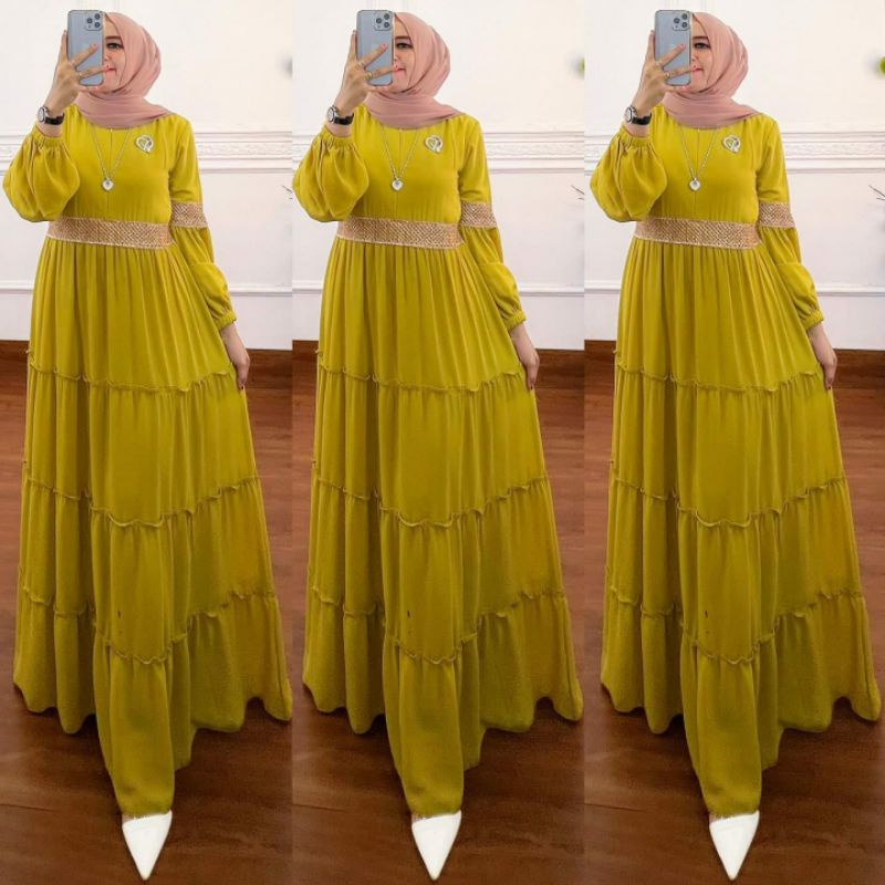 COD Asmiranda Maxy Dress Jumbo M L XL XXL XXXL // Rara dress ceruty babydoll // Gamis Kondangan Jumbo / Gamis Pesta Murah Polos // Fashion Muslim Kekinian // Casual Dress Wanita // Dres Kondangan Polos // Busana Muslim Murah-RARA Lime