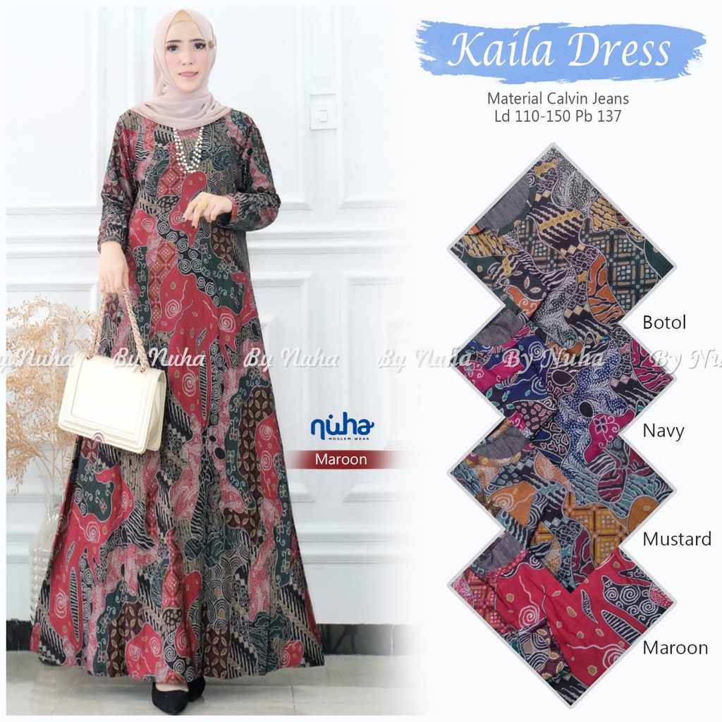 GAMIS WANITA JUMBO MOTIF BATIK LD 110 - 150CM KAILA DRESS GAMIS WANITA JUMBO KEKINIAN GAMIS WANITA D