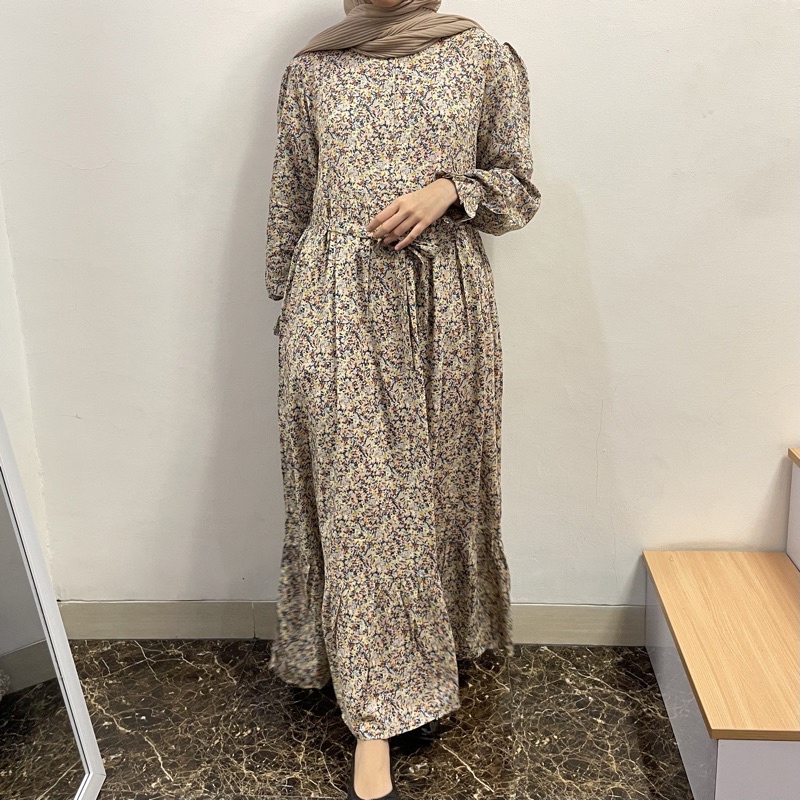 [SIZE STANDAR VOL 1] Floral dress maxi dress panjang gaun casual bunga wanita-Yellow wheat
