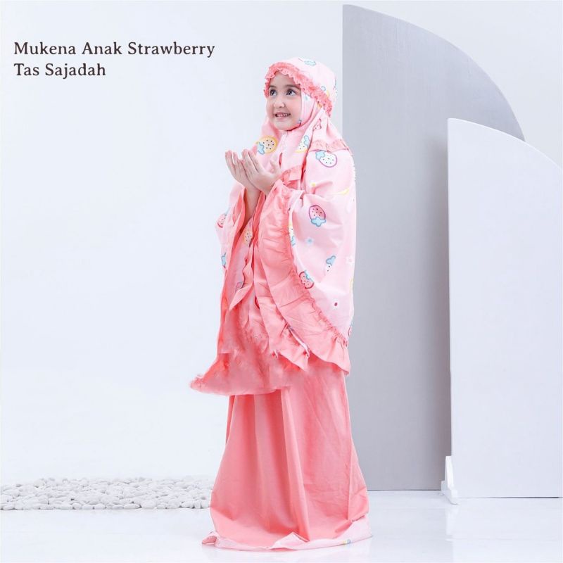 Mukena Anak Katun Premium Tas Set Sajadah Strawberry Pink