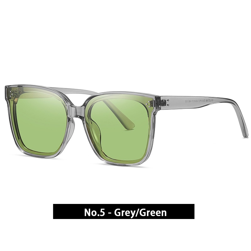 [Bisa Ganti Lensa] Kacamata Hitam Polarized Wanita Pria Cowok Besar Korea Gaya TR90 Frame Kaca Mata Hitam Anti Sinar Matahari UV400 Minus Viendo-No.5-Grey/Green
