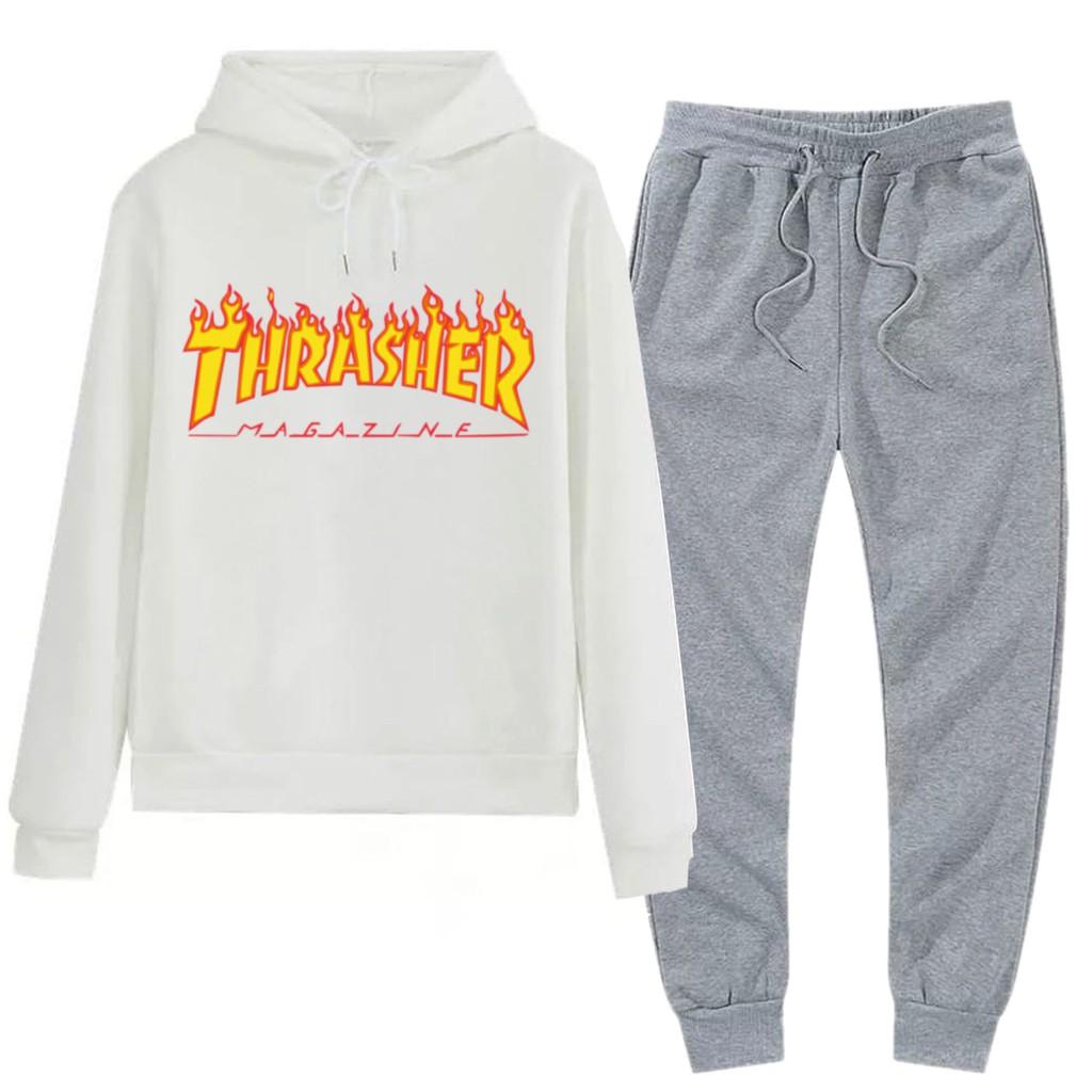 BESS - Setelan Hoodie Wanita Murah / Setelan Hoodie + Jogger Abu - THRASHER