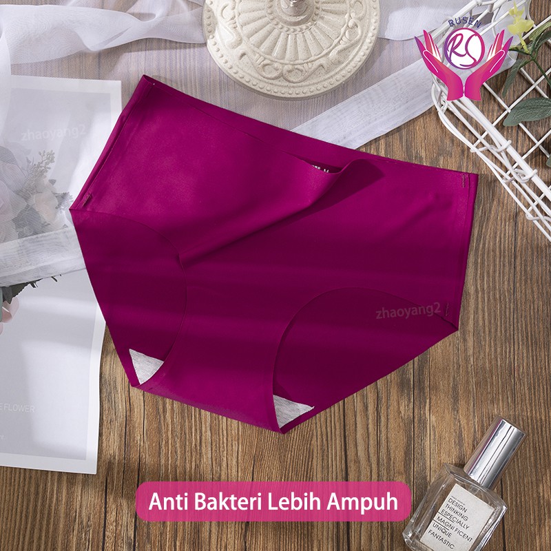 Celana Dalam Wanita Premium Quality Seamless Halus Tanpa Jahitan Grosir CD Wanita Fashion Es Sutra-merah maron