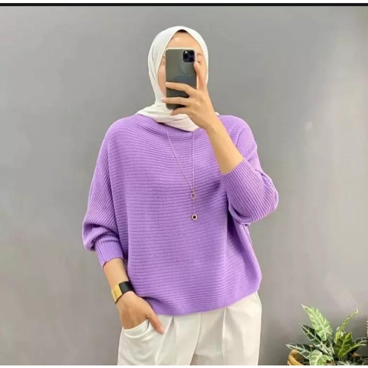 Baju Rajut Batwing Oversize Premium | Sweater Rajut Model Kelelawar | Zaneta Batwing Series |