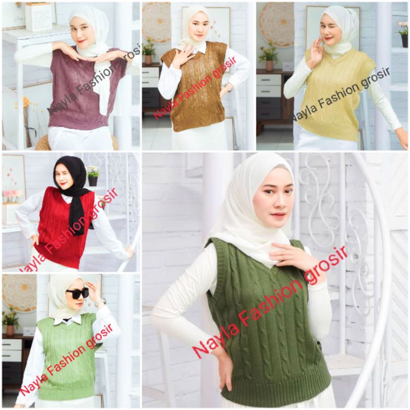 CABLE LING VEST RAJUT/ROMPI VEST RAJUT WANITA TERBARU/OUTWEAR WANITA KEKINIAN/FASHION WANITA/JAKET RAJUT PREMIUM/BAGUS/BERKUALITAS