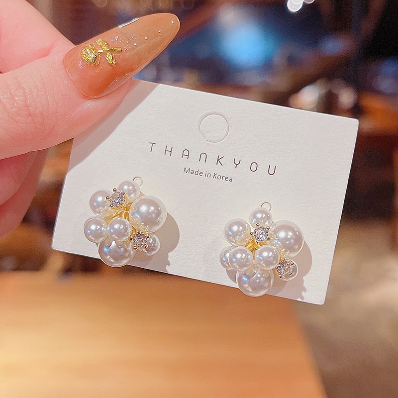 Shuling Super Sweet Retro Pearl Flower Earrings Female S925 Silver Needle Fashion Earring