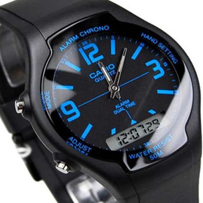 Diskon Jam Tangan Pria / Wanita Dual Time Casio Karet Aw-90H-2B Original Terbaru