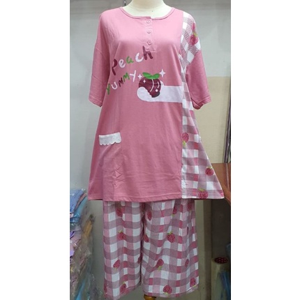 baju tidur wanita 3/4 bahan kaos katun tebal jumbo/size XXL