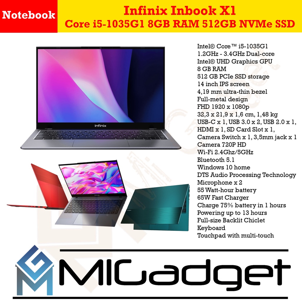 Infinix Inbook X1 Core i5-1035G1 8GB RAM 512GB NVMe SSD