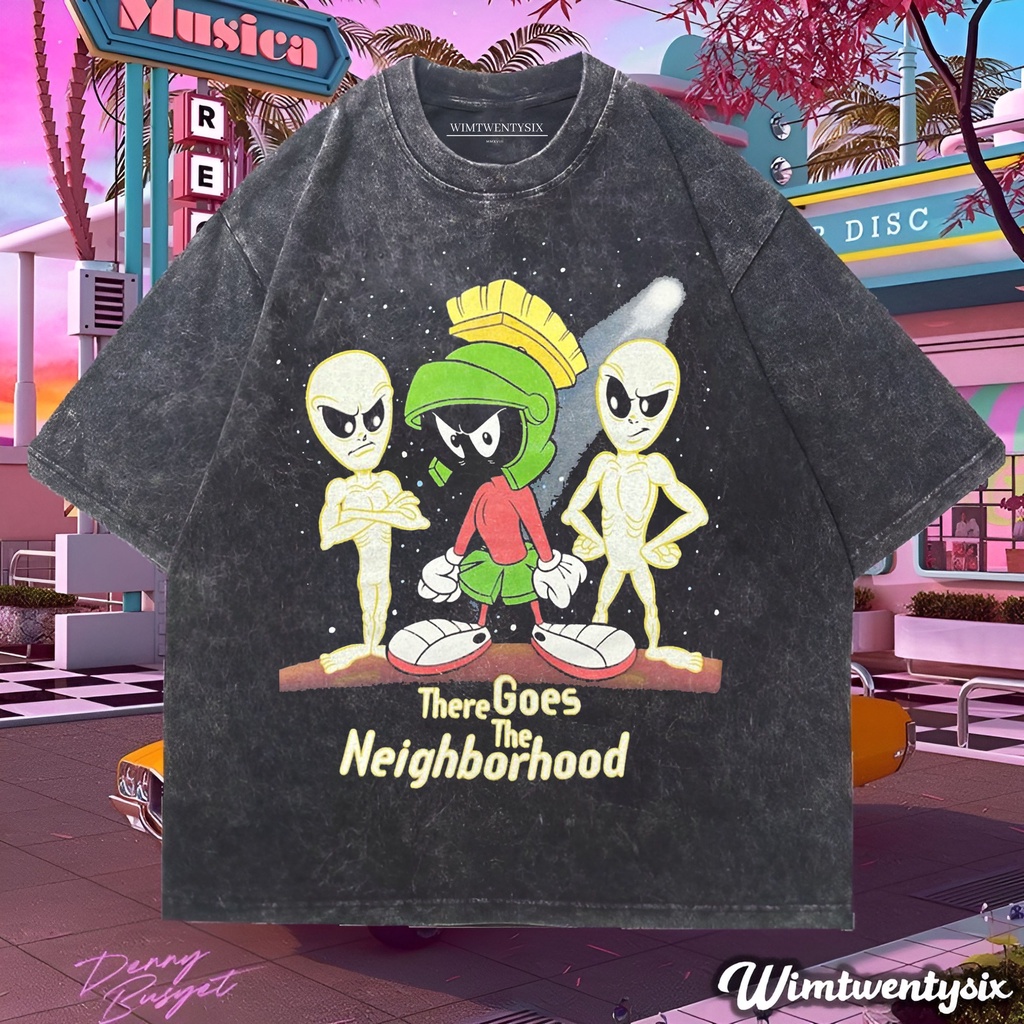KAOS LOONEY TUNES MARVIN THERE GOES THE NEIGHBORHOOD WASHING VINTAGE TEE (OVERSIZE WASHED T-SHIRT)