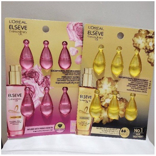 Serum Vitamin Rambut Loreal Paris Elvive Extraordinary Oil Gold &amp; Pink Hair - Droplet 6 pcs Kapsul