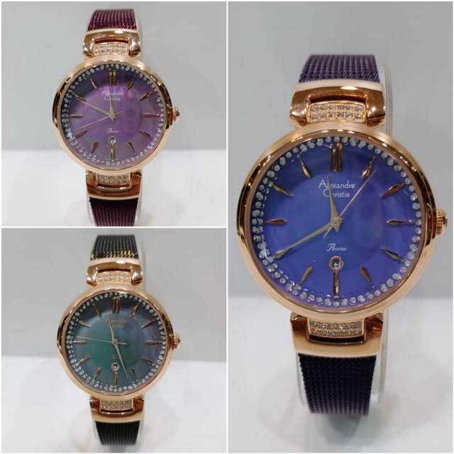 Jam Tangan Wanita Tali Besi Kaca Kristal Alexandre Christie 2756 AC2756 AC 2756