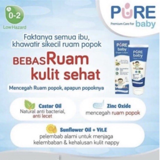 Pure Baby Diaper Cream 15gr 100gr 200gr - Krim Pencegah Iritasi &amp; Ruam Popok Bayi Traveling Size