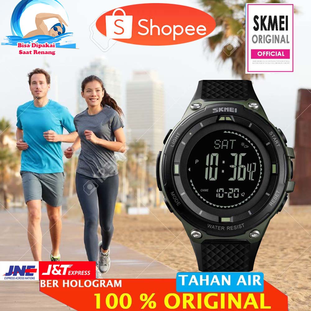SKMEI Jam Tangan Digital Thermometer Compass Pedometer Calorie - 1443 [Hijau Army]
