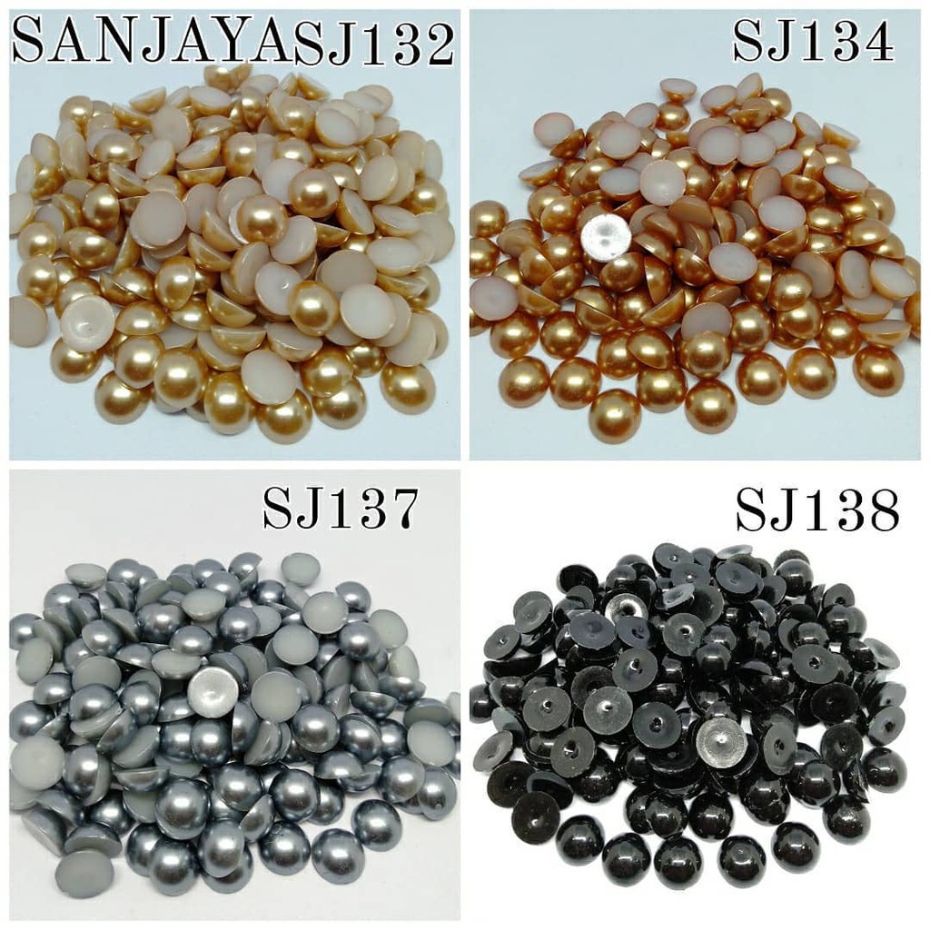 MOTE PEARL / MANIK AKRILIK BENTUK SETENGAH LINGKARAN TANPA LUBANG WARNA WARNI / MANIK TANPA LUBANG SETENGAH BULAT / MOTE PEARL (1/2 BULAT TL) (TANPA LUBANG) 10MM