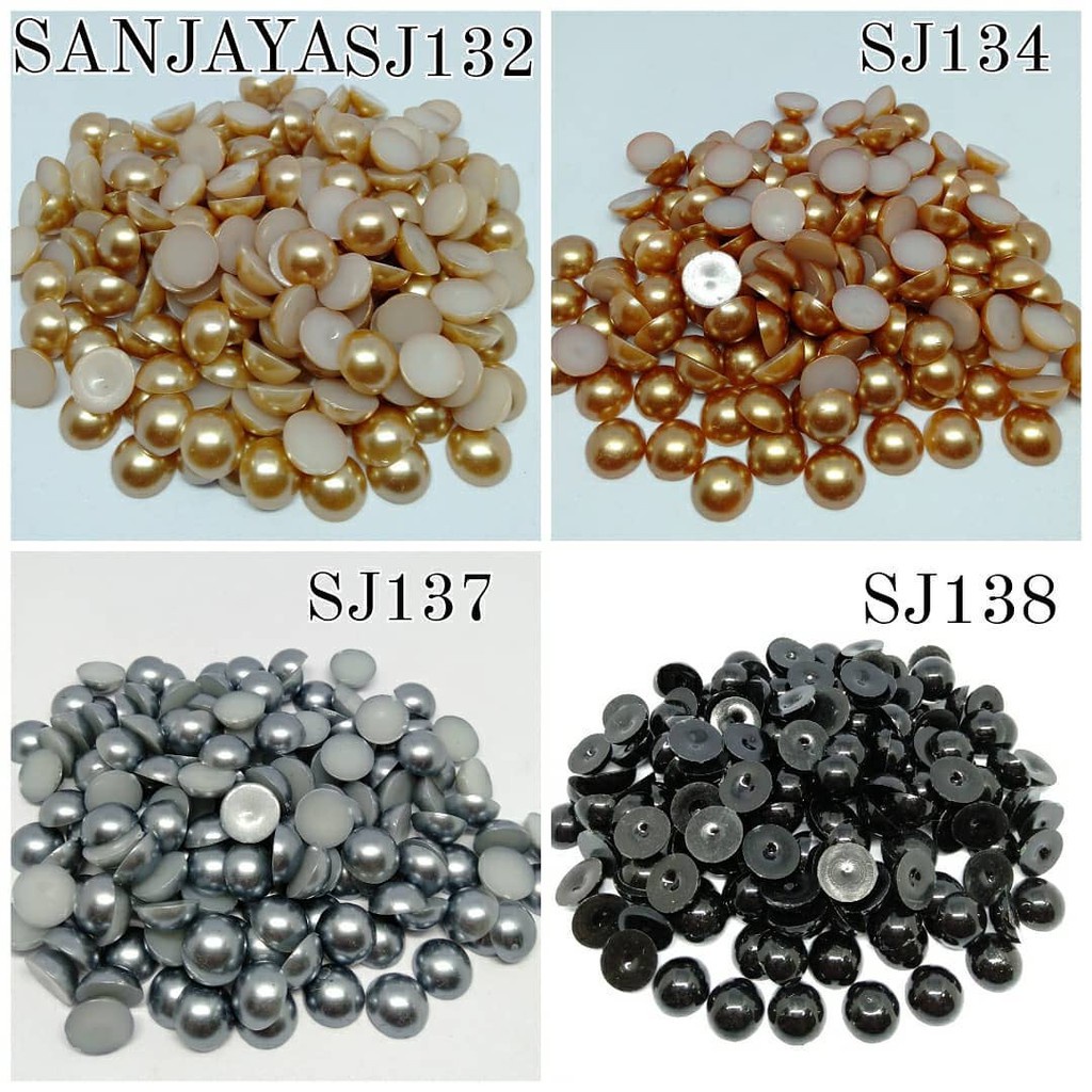 MOTE PEARL / MANIK AKRILIK BENTUK SETENGAH LINGKARAN TANPA LUBANG WARNA WARNI / MANIK TANPA LUBANG SETENGAH BULAT / MOTE PEARL (1/2 BULAT TL) (TANPA LUBANG) 12MM