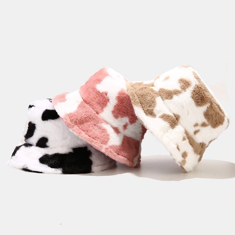 Topi Bucket Wanita Bahan Bulu Motif Lembut Hangat Warna Pelangi Untuk Musim Dingin