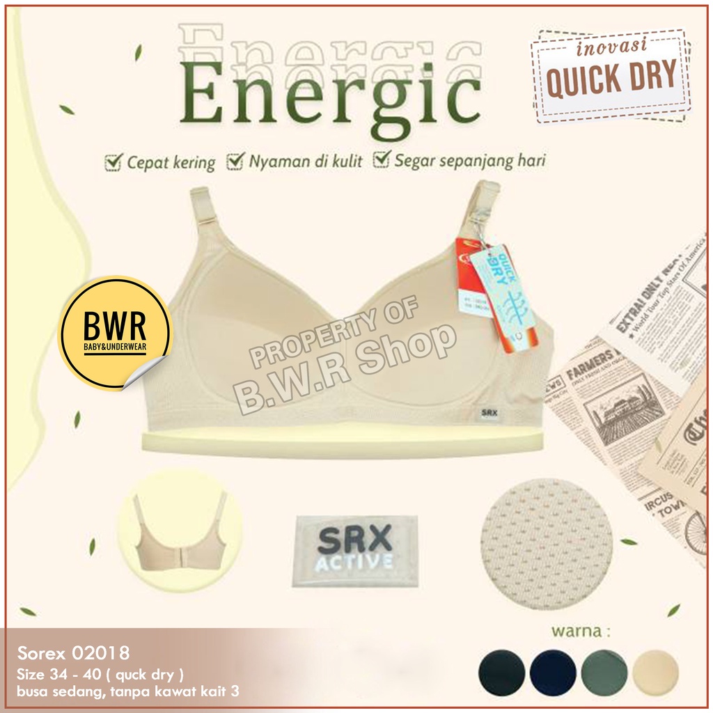 BH Sorex Quick Dry 02018 / Bra Sorex Energic Busa Sedang Tanpa Kawat Penyangga Kait 3 Pilih Warna | Bwr