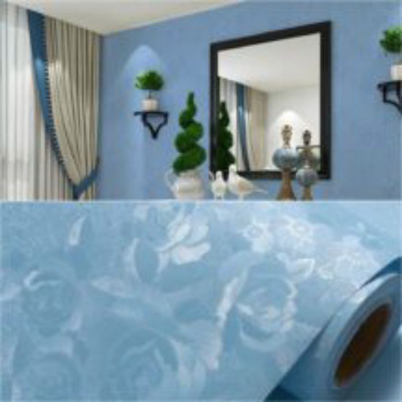 wallpaper stiker dinding motip bunga biru